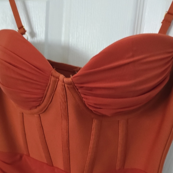 Chic Orange Ruched Mini Dress - Picture 4 of 11